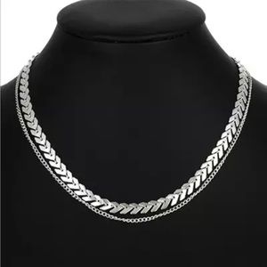 🎉 New Layered Fishbone Choker Silver Plated Adjustable Necklace